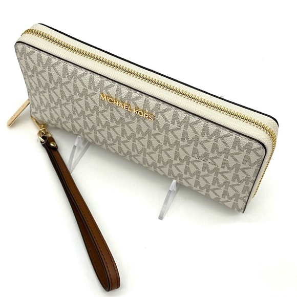 Michael Kors Large Continental Wallet Wristlet Vanilla/Brown - Picture 7 of 10